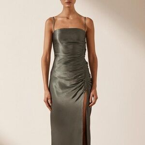 Shona Joy La Lune Ruched Maxi Dress in Olive